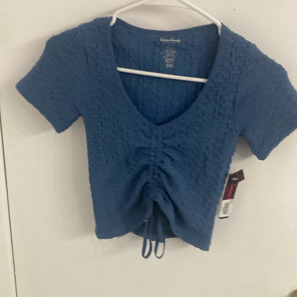 Cotton Candy Blue Textured Crop Top